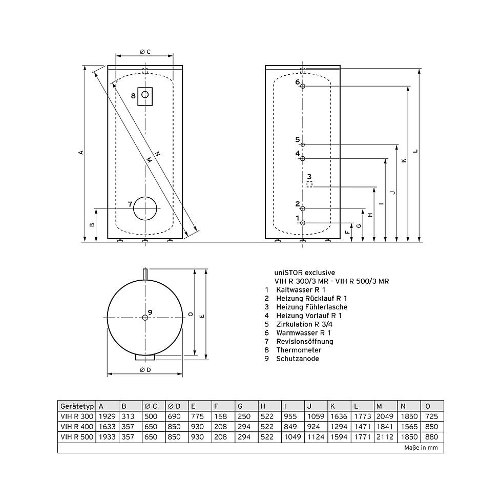 Vaillant uniSTOR excl. VIH R 300/3 MR WW-Speicher 300 l rund stehend 0010020661 von Vaillant