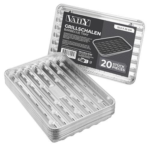 Vaily Alu Grillschalen Grillpfanne 20er Pack - Tropfschale Zubehör für BBQ, Camping und Küche - Aluschale für weniger Fett und Schmutz - 32,5 x 22 cm Vaily Alu Grillschalen Grillpfanne 20er Pack - Tropfschale Zubehör für BBQ, Camping und Küche - Aluschale für weniger Fett und Schmutz - 32,5 x 22 cm von Vaily