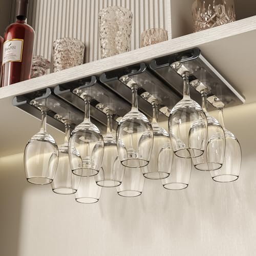 Vaisoeny Weinglashalter, 4er-Packung Gläserhalter, Weinglas Halterung Installation ohne Bohren, Stielglasregal, Weinglashalter Hängend für Küche und Bar (Grau) von Vaisoeny