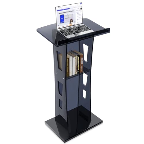 Acryl Podium, Schwarz Kar Acryl Rednerpult mit Lagerung Regal, Kirche Kanzel mit Breiten Leseplattform, Stabilität Podium Stand für Kirche, Vortrag, Hochzeit, Klassenzimmer (23,6 „x 16“ x 45,2") von Vakiorn