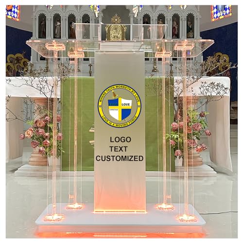Customized Kirche Kanzel mit 15 Farben einstellbar und 4 blinkende Modelle, 46 "Klar Acryl Podium mit Rädern &Vertikale Leseplattform, Rednerpulte für Kirchen Eingang, Klassenzimmer von Vakiorn