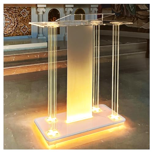 Vakiorn Kirchen Kanzel, Transparenter Acryl Rednerpult mit Rädern & 15 Farbe Einstellbar LED-Licht, Acryl Groß Podium Ständer für Kirche, Vortrag, Hochzeit, Klassenzimmer(40"x17.7"x 46.6") von Vakiorn