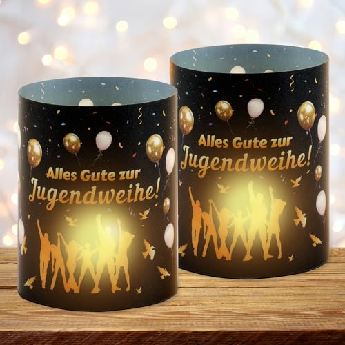 Windlichter Tischdeko Jugendweihe, 12 Stück Windlicht Lichthülle, Alles Gute zur Jugendweihe Deko Junge Mädchen, Party Deko für Teelichter oder Kerzen von Vaktop