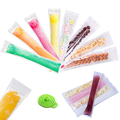 200 Pcs Wassereis Tüten Eisformen Eis am Stiel Taschen Wegwerf Eis Pop Form BPA Frei Mit Siegel Popsicle Hersteller DIY Flüssigkeitsdiät Joghurt Sticks Frucht Smoothies Mit Trichter(6 x 22 cm) von Valart