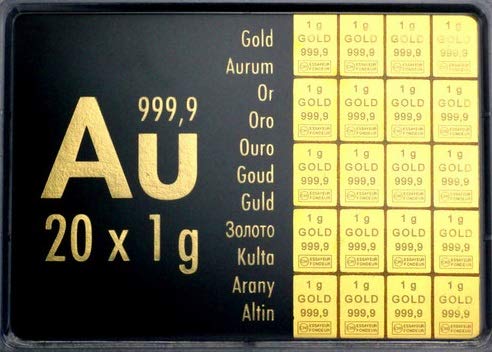20 Gramm / 20g Gold bestehen aus 20x 1g (1 Gramm) Goldbarren 999,9 Feingold/Minibarren/Mini Goldbaren/Tafelbarren/Gold Barren/Tafel - 24 Karat - teilbar - in CombiBar Blister … von Valcambi