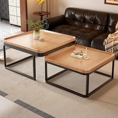 Couchtisch 2er Set Aus Metall Und Holz, Moderne Quadratische Beistelltische Mit Metallrahmen Und Holzplatte, Kompakte Und Platzsparende Tische Für Wohnzimmer, Schlafzimmer Und Kleine Räume(Yellow) von Valdoza