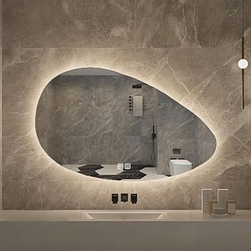 Irregulär LED Badezimmerspiegel 50cmx80cm Badspiegel Mit Beleuchtung Doppel -Key Touch Bathroom Mirror 3 Farben Licht Einstellbar Asymmetrischer Spiegel HD Explosionsgeschützt Smart-Touch-Taste(80cmx5 von Valdoza