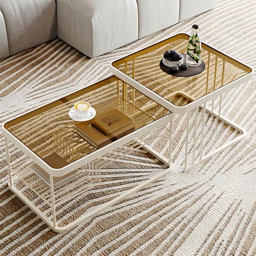 Rechteckiger Couchtisch Modern Für Wohnzimmer, Stapelbare Couchtisch Set 2 Mit Stauraum, Glasoberfläche & Metallrahmen, Platzsparend Für Wohnzimmer, Schlafzimmer, Büro, Kleine Räume(White+Brown,80cm/3 Rechteckiger Couchtisch Modern Für Wohnzimmer, Stapelbare Couchtisch Set 2 Mit Stauraum, Glasoberfläche & Metallrahmen, Platzsparend Für Wohnzimmer, Schlafzimmer, Büro, Kleine Räume(White+Brown,80cm/3 von Valdoza