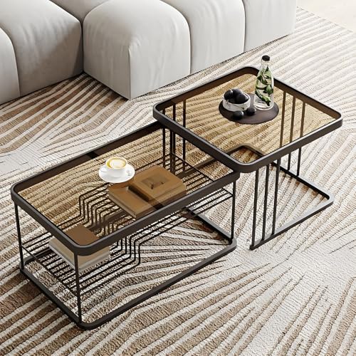Rechteckiger Couchtisch Modern Für Wohnzimmer, Stapelbare Couchtisch Set 2 Mit Stauraum, Glasoberfläche & Metallrahmen, Platzsparend Für Wohnzimmer, Schlafzimmer, Büro, Kleine Räume(Black+Brown,80cm/3 Rechteckiger Couchtisch Modern Für Wohnzimmer, Stapelbare Couchtisch Set 2 Mit Stauraum, Glasoberfläche & Metallrahmen, Platzsparend Für Wohnzimmer, Schlafzimmer, Büro, Kleine Räume(Black+Brown,80cm/3 von Valdoza