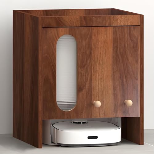 Saugroboter Versteckschrank mit Türen und Schubladen – Aufbewahrungsregal für Wohnzimmer, Schlafzimmer, Küche – Staubsauger Organizer – Massivholzdesign, Einfacher Wasserwechsel(Brown,H60cm/23.6in) von Valdoza