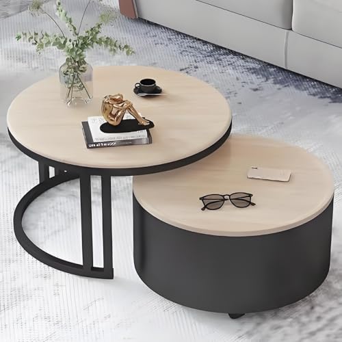 Valdoza 2er Set Couchtische Mit Stauraum, Multifunktionaler Couchtisch, Drehbare Holzplatte & Metallgestell, Stapelbar Und Platzsparend, Wohnzimmertisch Für Wohnzimmer, Schlafzimmer, Büro(Color-17) von Valdoza