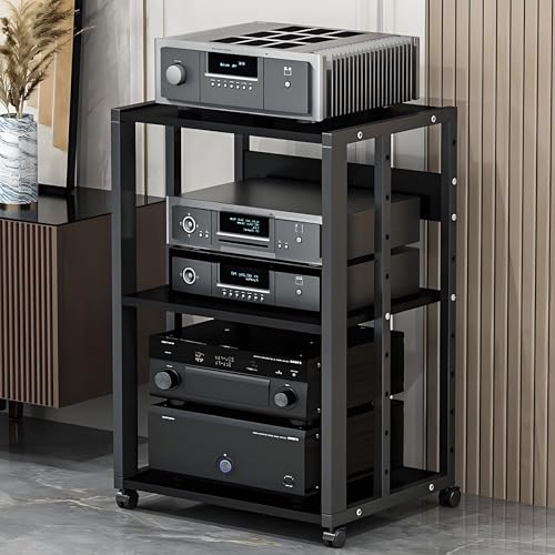 Valdoza Audio Video Regal HiFi Rack High End, Stereo-Geräteschrank Mit Rollen, HiFi-Audioschrank 2/3 Lagige Einstellbare Funktion, Stereokomponenten Für Wohnzimmer/Haus/Büro(3-Layer-A) von Valdoza