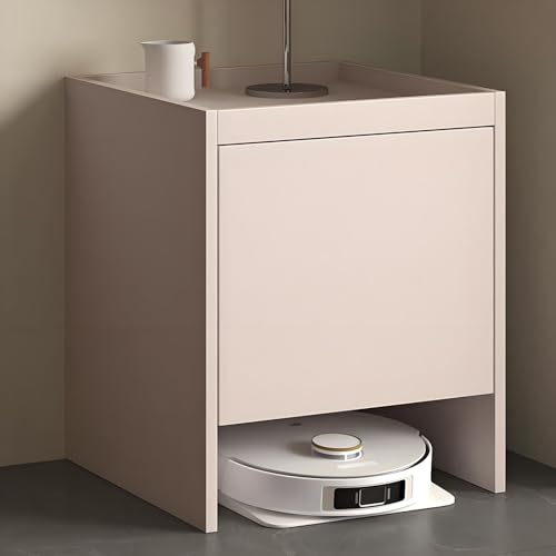 Valdoza Versteckter Schrank für Saugroboter aus Massivholz, Roboter-Staubsauger Aufbewahrungsregal für Wohnzimmer, Küche, Schlafzimmer, Einfaches Wasserwechseln(Beige) von Valdoza