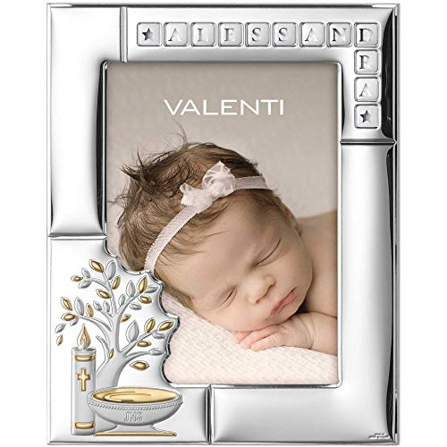 Bilderrahmen Valenti. Rahmen zur Taufe mit Buchstaben Retro Holz Miro-Silver Größe: 13 x 18 cm Die Referenz ist 51070/4L von Valenti Argenti