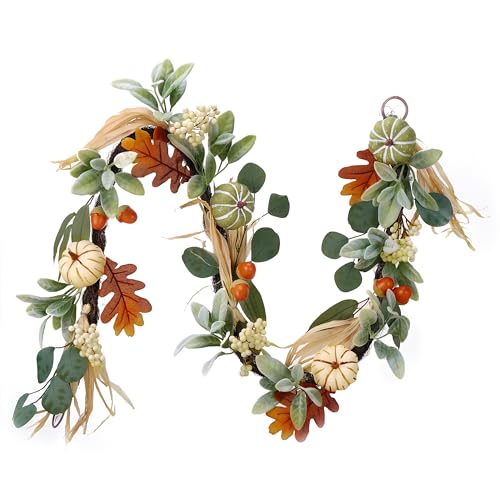 Valery Madelyn 150cm Herbstgirlande für Herbstdeko,Türkranz mit Künstlich Kürbis,Beeren,Ahornblatt für Haustür,Deko Tisch Fenster Party Wohnzimmer,Geschenk für Thanksgiving Erntedankfest,Grün von Valery Madelyn