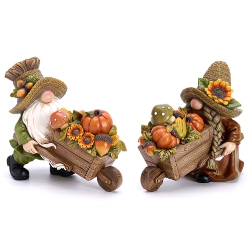 Valery Madelyn 2er Herbstdeko Figuren,10cm Kunstharz Zwerge Künstlich Kürbis für Herbst Dekoration Innen Tisch,Gartenfiguren für Herbstdeko Draußen,Geschenk Erntedank Thanksgiving(M) von Valery Madelyn