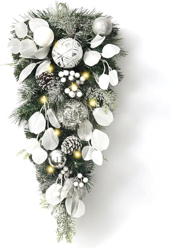 Valery Madelyn Vorbeleuchtete Weihnachtsgirlande in Tropfenform zum Dekorieren im Freien, 61 cm, silberweiß, königliche Briefkasten-Girlande, Dekoration mit 20 LED-Lichtern, Kugel-Ornamente für Valery Madelyn Vorbeleuchtete Weihnachtsgirlande in Tropfenform zum Dekorieren im Freien, 61 cm, silberweiß, königliche Briefkasten-Girlande, Dekoration mit 20 LED-Lichtern, Kugel-Ornamente für von Valery Madelyn