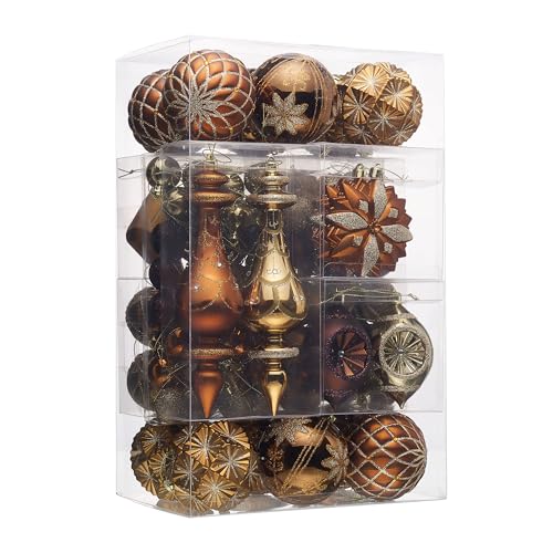 Valery Madelyn Weihnachtsbaumschmuck-Set, 90 Karat Bronze, Kupfer und Gold, bruchsicher, Herbst-Weihnachtsbaumschmuck, luxuriöse, braune hängende Kugel-Ornamente für Weihnachtsbäume, Urlaubsdekoration von Valery Madelyn