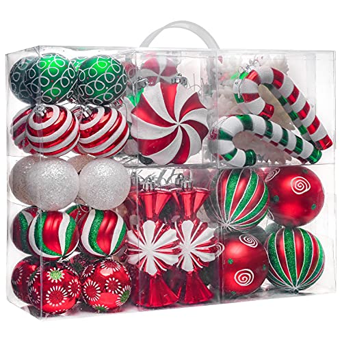 Valery Madelyn Weihnachtsschmuck-Set, 108 Karat, Zuckerstange, rot, grün, weiß, bruchsicher, Christbaumschmuck, Kugel-Ornamente, dekorative hängende Ornamente für Weihnachtsbäume, Urlaub, Valery Madelyn Weihnachtsschmuck-Set, 108 Karat, Zuckerstange, rot, grün, weiß, bruchsicher, Christbaumschmuck, Kugel-Ornamente, dekorative hängende Ornamente für Weihnachtsbäume, Urlaub, von Valery Madelyn