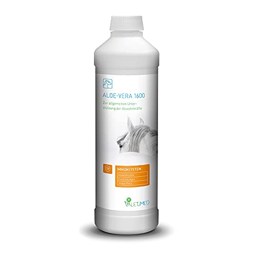 Valetumed Aloe Vera 1600, 500 ml, flüssiges Ergänzungsfutter für Pferde, entsäuert und entgiftet, naturreiner Aloe Vera Saft, immunregulierend, unterstützt das Wohlbefinden von Valetumed