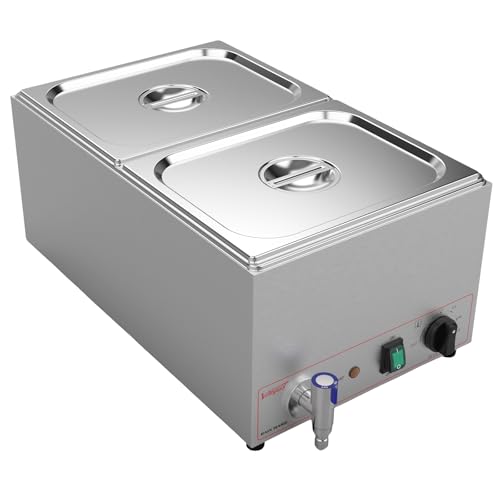 Valgus Edelstahl Bain Marie Speisewärmer 2 Sektionen 18L Buffet Professionell Edelstahl Dampftisch mit Deckel und Hahn für Zuhause und Restaurants von Valgus