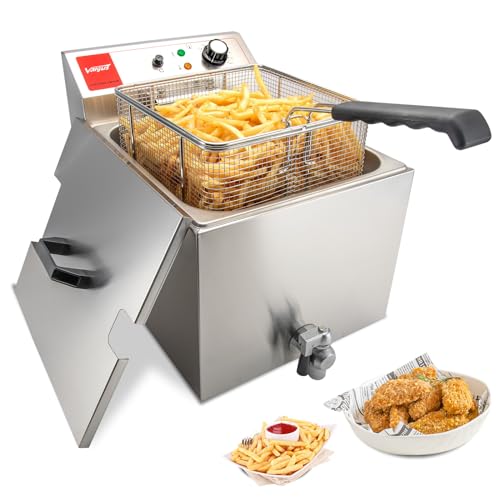 Valgus Professionelle elektrische Fritteuse aus Edelstahl 3300W 16L Großraum-Küchen-Fritteuse mit Korb und Deckel, Ablaufsystem von Valgus