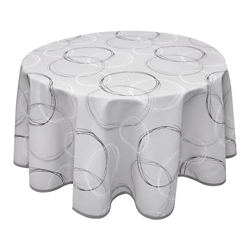 Valia Home® Tischdecke mit Teflonbeschichtung für Innen- & Außenbereich anwendbar in 6 Designs | Tischdecke abwaschbar ist Wasser & Schmutzabweisend Dank verlässlichem Lotuseffekt | rund 140 cm grau von Valia Home