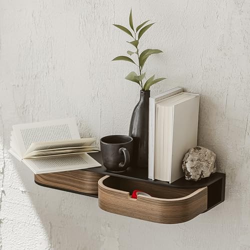 Valiai Schwebendes Regal mit 2 Schubladen - Hängendes Wandregal Holz - Kleine Wandschubladen Hängend - Schwebendes Wandregal mit Schubladen von Valiai