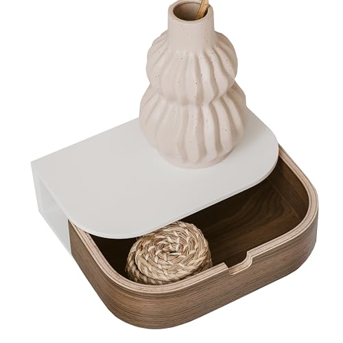 Valiai Schweberegal mit Schublade – Hängendes Wandregal Holz – Hängende kleine Wandregale mit Schublade – Schwebendes Wandregal mit Schublade (Weiß/Walnuss, Regal mit 1 Schubladen) von Valiai
