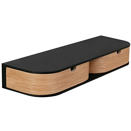 Valiai Schwebendes Regal mit 2 Schubladen - Hängendes Wandregal Holz - Schwebendes Wandregal (Schwarz/Eiche, Regal mit 2 Schubladen) von Valiai