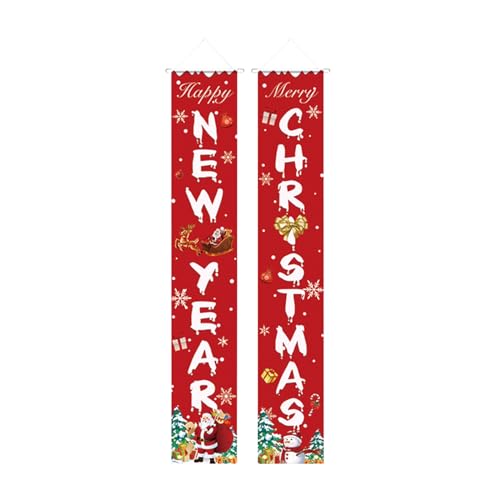 Valicaer Weihnachten Banner,Weihnachts Veranda Schild Dekorationen Xmas Couplet Curtain Banner Red Frohe Weihnachten Couplet Veranda Sign Merry Christmas Hängende Ornament für Outdoor Indoor (D) von Valicaer