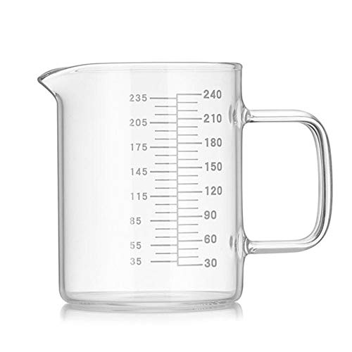 240 ml Glas-Messbecher, hitzebeständiger Borosilikat-Messbecher, Flüssigpulver, Mikrowellenheizung, Milchbecher, transparente Skala, für Küche, Kochen, Backen, Messbecher, Kaffeekanne von Valink