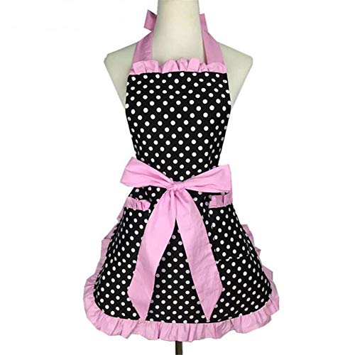 Retro-Küchenschürze mit Punkten für Köche, Bedienungen, Caterer und Gastronomie Pink- Black von Valink