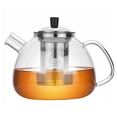 Tee-Trenn-Filtration, transparente Teekanne mit Sieb, verdicktes Glas, Teekannen-Set, hitzebeständig, kochende Teekanne, Sommerblumen, Obst-Teekannen-Set, 1500 ml von Valink