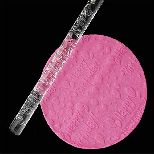 Transparentes Fondant-Nudelholz, Teigrolle, mit Acryl-Prägung, für Brötchen-, Gebäck-, Kuchen-Dekoration, Guss- und Backform, Küchenhilfe Happy Birthday Shape von Valink