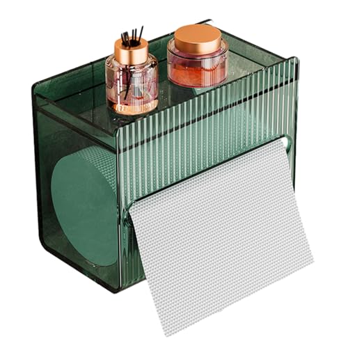 VALINK Toilettenpapierhalter Kunststoff Tragbare Tissue Aufbewahrungsbox Multifunktionale Wandmontage Transparent Toilettenpapierbox Rollenhalter für Badezimmer Küche Grün von Valink