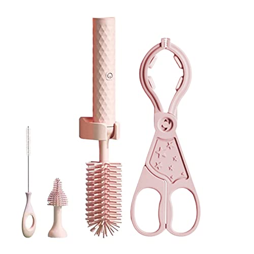 Valink Baby Flaschenbürste, Elektrische Silikon Flaschenreiniger Bürste Set, Wiederaufladbare Silikonbürsten Set mit Austauschbarem Bürstenkopf zum Reinigen von Flaschen und Tassen Rosa von Valink