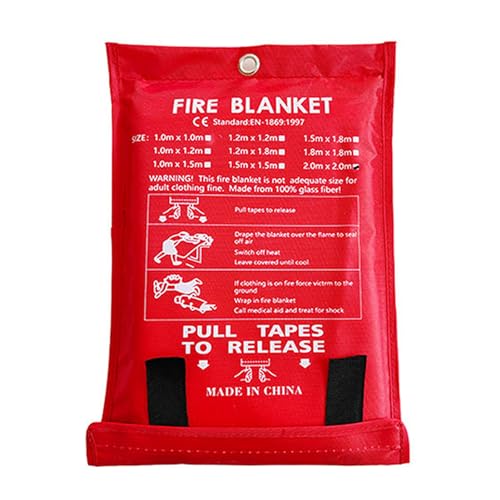 VALINK Fiberglas-Feuerdecke, hitzebeständige Sicherheitsdecke, Notfall-Feuerdecke für Zuhause, Küche, Büro, Garage, 2 m x 2 m von Valink