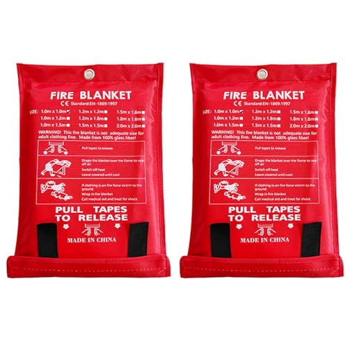 Valink Feuerlöschdecke, Fiberglas-Feuerdecke, hitzebeständige Sicherheitsdecke, Notfall-Feuerdecke für Zuhause, Küche, Büro, Garage, 2 Stück, 1 m x 1 m, Valink4i31csrbfu-02 von Valink