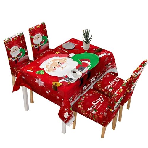 Valink Weihnachten Tisch- und Stuhlhussen Set Küche Esszimmer Tischdecke Dekorationen Rot Weihnachtsmann Tischdecke 140x140 von Valink