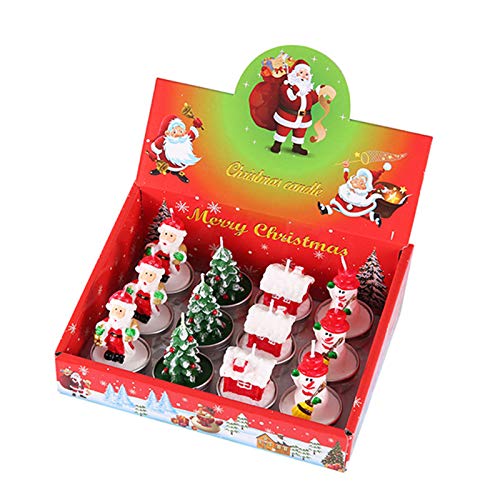 Valink Weihnachtskerzen, Geschenkbox, 12 Stück/Set, Weihnachtsmann, Schneemann, Tannenzapfen, Haus, Mini-Kerzen für Zuhause, Party, Halloween, Weihnachten, Hochzeit, Dekoration B von Valink