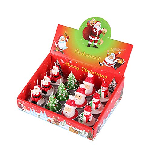 Valink Weihnachtskerzen, Geschenkbox, 12 Stück/Set, Weihnachtsmann, Schneemann, Tannenzapfen, Haus, Mini-Kerzen für Zuhause, Party, Halloween, Weihnachten, Hochzeit, Dekoration C von Valink