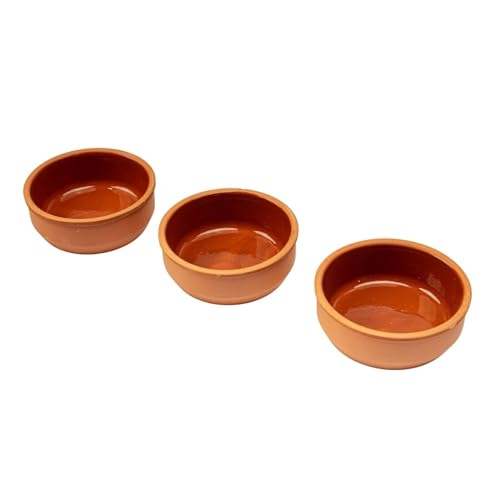 3x Terrakotta-Schale 200 ml Auflaufform Snack Tapas Schälchen Tonschale Glänzend Rund Braun von Valle Verde