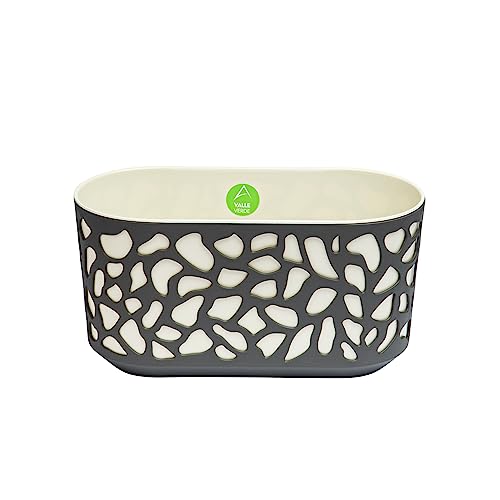 Blumentopf Blumenkasten Pflanztopf für Zuhause Balkon Terrasse Garten Modernes Design Kunststoff Gemustert Anthrazit-Creme 39,4 cm x 19,4 cm x 20,3 cm von Valle Verde