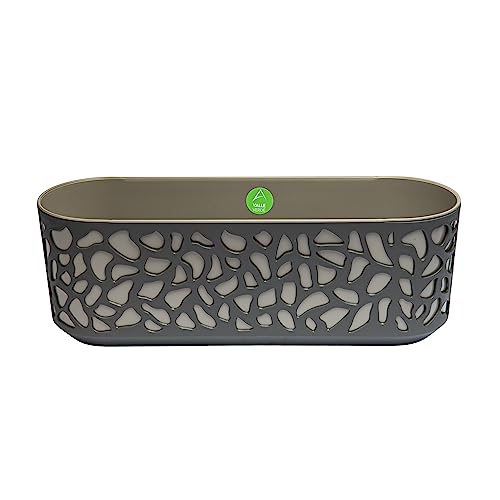 Blumentopf Blumenkasten Pflanztopf für Zuhause Balkon Terrasse Garten Modernes Design Kunststoff Gemustert Anthrazit-Taupe 59,4 cm x 19,4 cm x 20,1 cm von Valle Verde