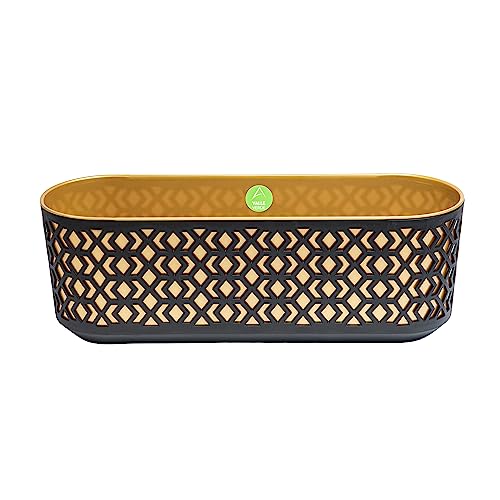 Blumentopf Blumenkasten Pflanztopf für Zuhause Balkon Terrasse Garten Modernes Design Kunststoff Gemustert Schwarz-Gold 59,4 cm x 19,4 cm x 20,3 cm von Valle Verde