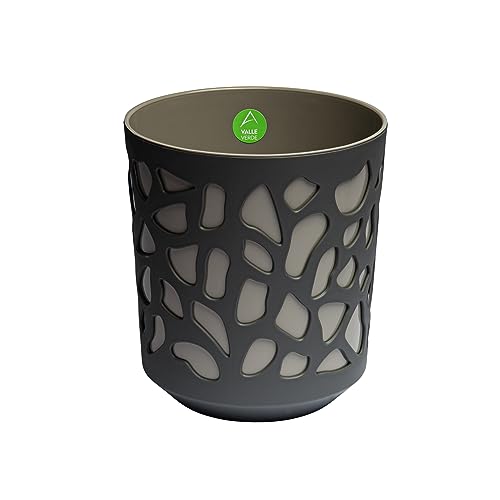 Blumentopf Kräutertopf Pflanzentopf für Zuhause Balkon Terrasse Garten Modernes Design Kunststoff Gemustert Anthrazit-Taupe 31,6 x 28,5 cm x 28,5 cm von Valle Verde