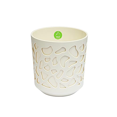 Blumentopf Kräutertopf Pflanzentopf für Zuhause Balkon Terrasse Garten Modernes Design Kunststoff Gemustert Creme 26,8 x 25,4 cm x 25,4 cm von Valle Verde