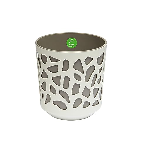 Blumentopf Kräutertopf Pflanzentopf für Zuhause Balkon Terrasse Garten Modernes Design Kunststoff Gemustert Creme-Taupe 26,8 x 25,4 cm x 25,4 cm von Valle Verde