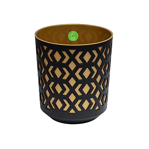 Blumentopf Kräutertopf Pflanzentopf für Zuhause Balkon Terrasse Garten Modernes Design Kunststoff Gemustert Schwarz-Gold 31,6 x 28,5 cm x 28,5 cm von Valle Verde